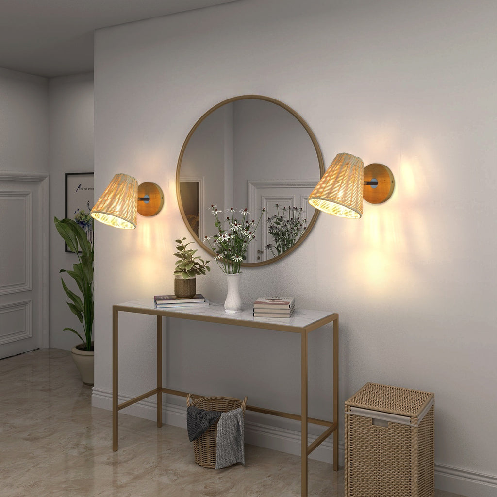 Boho Rattan Wall Lamp for Cozy Bedroom Lighting