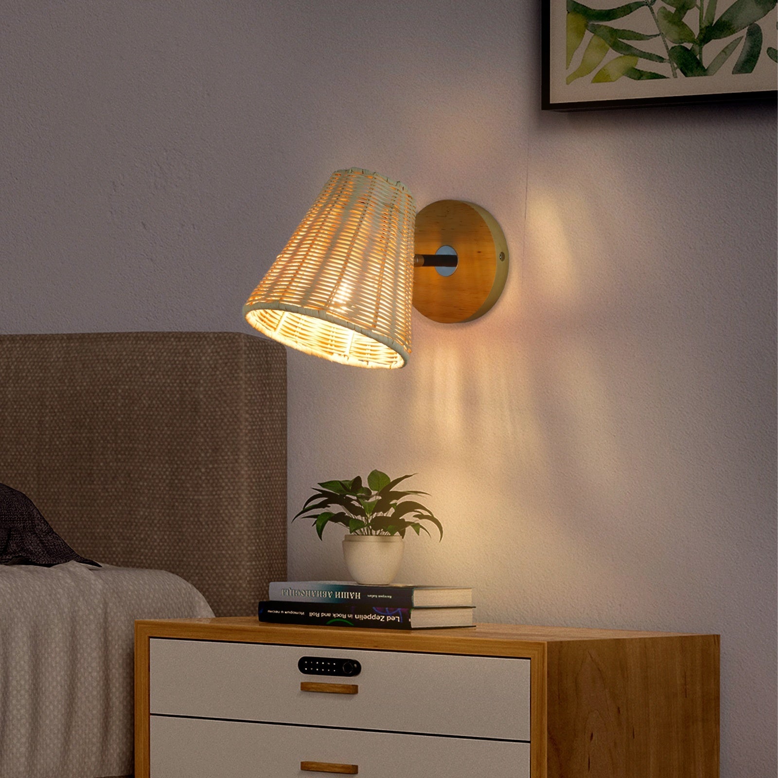 Boho Rattan Wall Lamp for Cozy Bedroom Lighting